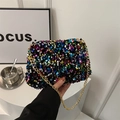 Colorful sequin shoulder bag with golden chain strap and vibrant multi-color finish - Colorful