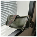 Retro dark green wide strap shoulder bag with bohemian pattern and vintage matte texture - Green
