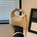 Bolso de felpa beige con asa plisada y correa ajustable desmontable para mujer - Caqui