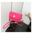 Pink saddle bag with gold clasp and silk scarf wrapped chain handle for women - Rose Red