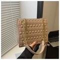 Quilted crossbody bag with gold chain strap in light coffee color and elegant finish - Khaki