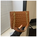 Brown quilted crossbody bag with gold chain strap for casual and office commute style - Brown