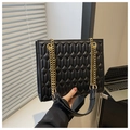 Classic black quilted leather shoulder bag featuring an elegant gold chain strap - Black