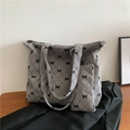 Set de bolso y estuche de pana gris con elegantes lazos y diseño de rombos - Gris