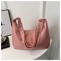 Minimalist soft pink PU leather tote bag with dual straps and silver zipper detail - Pink Without Pendant