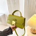 Chic matcha green rectangle crossbody bag with gold square lock and leather handle - Green