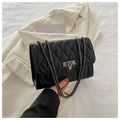 Classic black quilted crossbody bag with vintage metal lock and chain strap for women - Black
