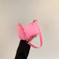 Pink faux crocodile leather underarm bag with gold chain strap and wide shoulder belt - Pink