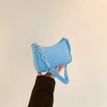 Sky blue hobo bag with crocodile pattern and decorative blue chain strap - Blue