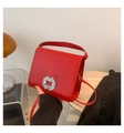 Borsa piccola quadrata in pelle rossa con fibbia di cristallo e tracolla rimovibile - Nero