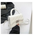 Elegant white quilted crossbody bag with silver lock and top handle for women - White
