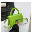 Neon green quilted leather crossbody bag with silver square lock and top handle - Green