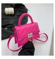 Rose pink quilted PU leather small square bag with silver clasp and adjustable strap - Rose Red