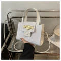 Witte crossbodytas met krokodillenpatroon, gouden gesp en afneembare schouderriem - Wit