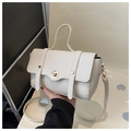 Classic ivory rectangular crossbody bag with elegant gold twist lock and top handle - White