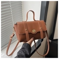 Classic vintage brown faux leather crossbody bag with golden twist lock and top handle - Brown