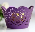 Purple laser-cut heart pattern cupcake wrappers for wedding cake and party decoration - Dark Purple