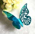 3D hollow butterfly wall sticker with blue laser holographic finish on white fur background - Reflective Blue