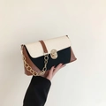 Sac baguette tricolore en cuir croco crème avec bandoulière à chaîne dorée élégante - Marron