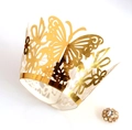 Golden laser-cut butterfly lace cupcake wrapper with intricate floral hollow design - Reflective Gold