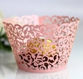 Pink laser-cut cupcake wrapper with floral vine pattern for wedding cake decoration - 5cm / Pink