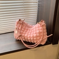 Sac à main chic rose clair à texture bulles avec breloque fleur et anse nouée élégante - Rose