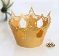 Golden laser-cut star pattern cupcake wrappers with sparkling rhinestone decoration - Gold