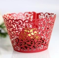Red laser cut vine lace cupcake wrappers for wedding decorations and party desserts - 5cm / Pearlescent Red