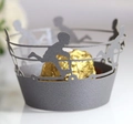 Intricate laser cut cupcake wrapper with boy silhouette pattern in matte dark grey finish - Silver Charcoal