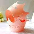 Pink princess crown cupcake wrappers with intricate laser-cut hollow star designs - Pink