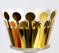 Elegant gold laser-cut crown cupcake wrapper with shiny metallic finish for weddings - Reflective Gold