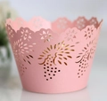 Pink laser-cut cupcake wrappers with grape flower lace for wedding dessert decoration - Pink