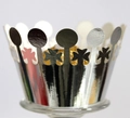 Silver crown laser-cut cupcake wrappers with intricate hollow patterns for wedding decor - Reflective Silver