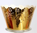 Elegant gold laser-cut lace cupcake wrappers with intricate floral patterns for party decor - Reflective Gold