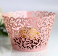 Rosafarbene Laser-Cut Cupcake Förmchen mit elegantem Blumen-Hohlmuster für Partydeko - Rosa / 5cm