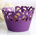 Macro detail of purple laser-cut heart cupcake wrapper with intricate lace design - 5cm / Dark Purple