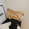 Bolso de hombro retro beige en piel sintética con hebilla de metal para moda sencilla - Caqui