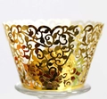 Eleganter goldener Laser-Cut Cupcake-Wrapper mit Rebenmuster für Hochzeitsfeiern - Reflektierendes Gold / 5cm