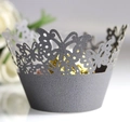 Laser-cut grey butterfly cupcake wrapper with intricate patterns and golden chocolate detail - 5cm / Silver Charcoal