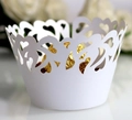 Detailed laser-cut heart pattern on white paper cupcake wrappers for wedding decor - 5cm / White