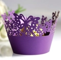 Macro view of purple laser-cut butterfly cupcake wrapper with intricate texture - 5cm / Dark Purple