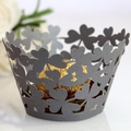 Laser cut dark grey cupcake wrappers with clover hollow design for elegant party decor - 5cm / Silver Charcoal