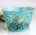 Caissettes à cupcakes turquoise découpées au laser avec motifs de fleurs ciselés - 5cm / Bleu Tiffany