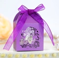 Elegant purple laser cut wedding favor box with ribbon and floral hollow design - Dark Purple