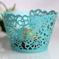 Tiffany blue laser-cut cupcake wrapper with butterfly lace and floral patterns - Turquoise Blue