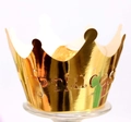 Macro view of gold Princess laser-cut crown cake topper with shiny metallic finish - Reflective Gold / 5cm