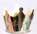 Detailed laser-cut silver cupcake wrapper featuring a hollowed Princess crown design - Reflective Silver / 5cm