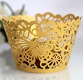 Elegant gold laser-cut butterfly cupcake wrappers with lace hollow floral patterns - Gold