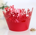 Elegant red laser-cut butterfly cupcake wrappers for wedding and party dessert decoration - 5cm / Pearlescent Red