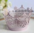 Detail of laser-cut crown cupcake wrapper with delicate snowflake and scroll patterns - Light Purple